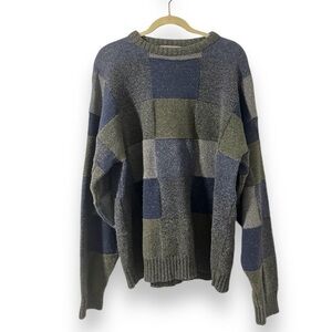 Vintage David Taylor Gray Green Blue Checkered Crewneck Sweater Men’s Size XL
